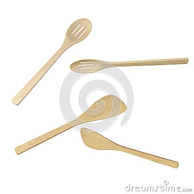 Wooden kitchen spatulas and spoons isolated Vector Illustration